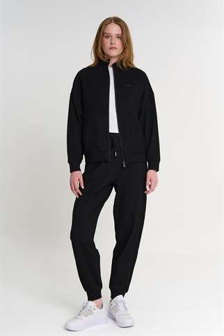 Maraton Oversize Kadın Dik Yaka  Siyah- Eşofman Üstü