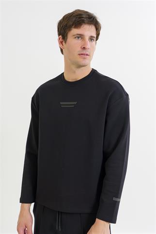 Maraton RELAX FİT Erkek Bisiklet Yaka  Takma Kol Siyah Sweatshirt 23751