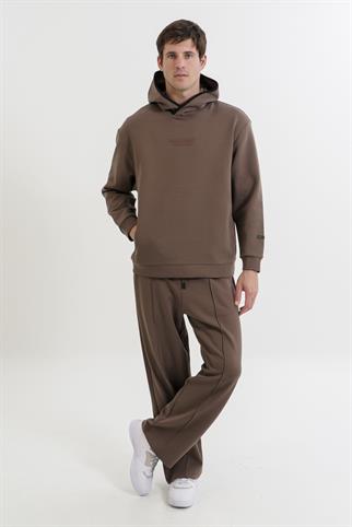 Maraton RELAX FİT Erkek Kapşonlu  Düşük Kol Kakao Sweatshirt 23949