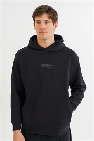 Maraton RELAX FİT Erkek Kapşonlu  Düşük Kol Siyah Sweatshirt 23949