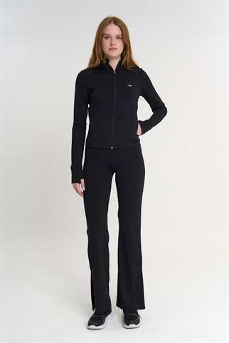 Maraton SlimFit Kadın Kapüşonlu  Siyah Eşofman Üstü