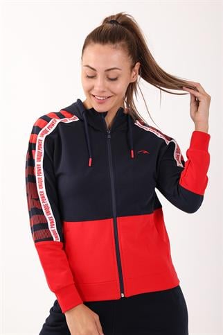 Maraton Sportswear Regular Kadın Kapşonlu  Uzun Kol Basic Açık Lacivert Tracktop 18377