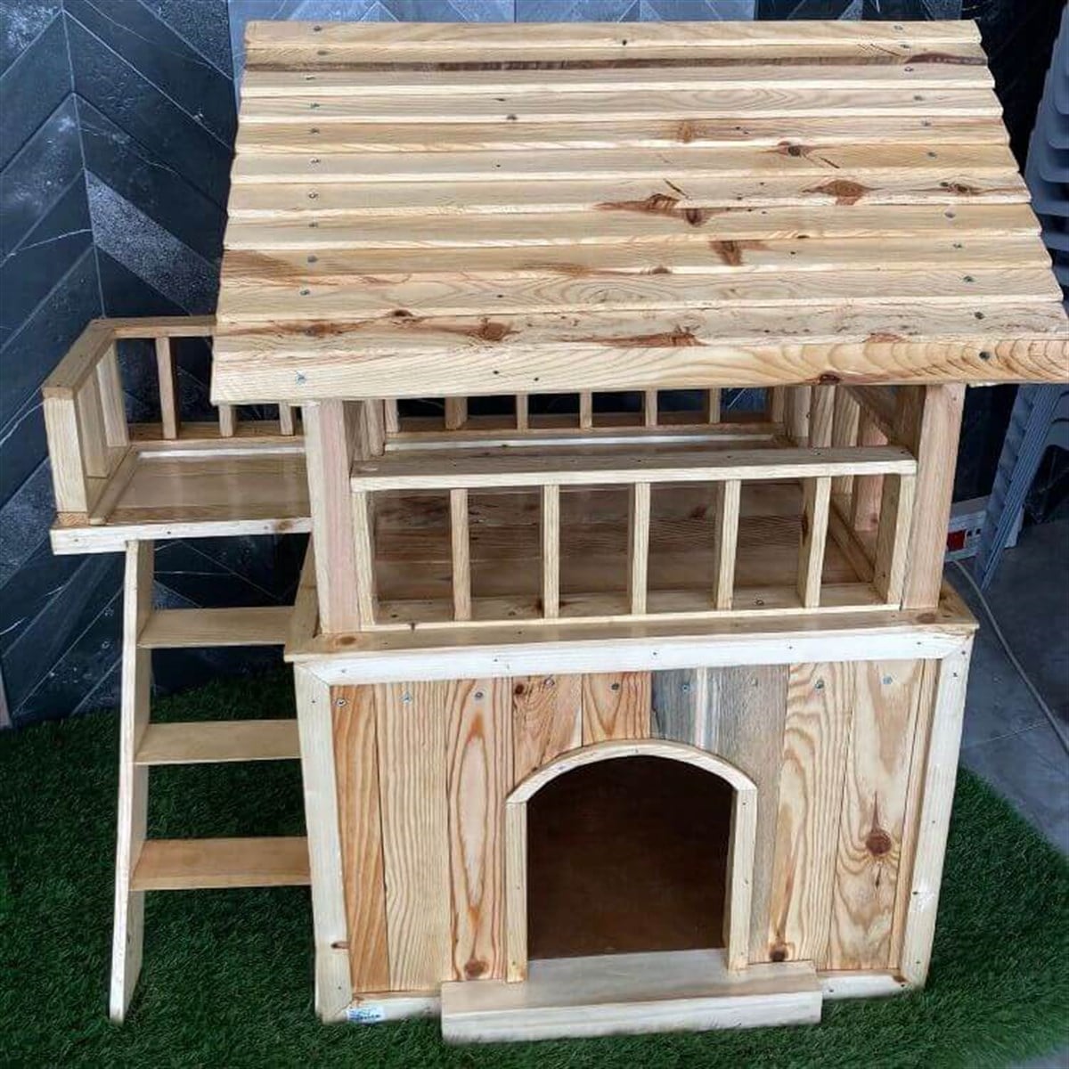 Ahşap Kedi Evi 2 Katlı El Yapımı 106x55x68 cm