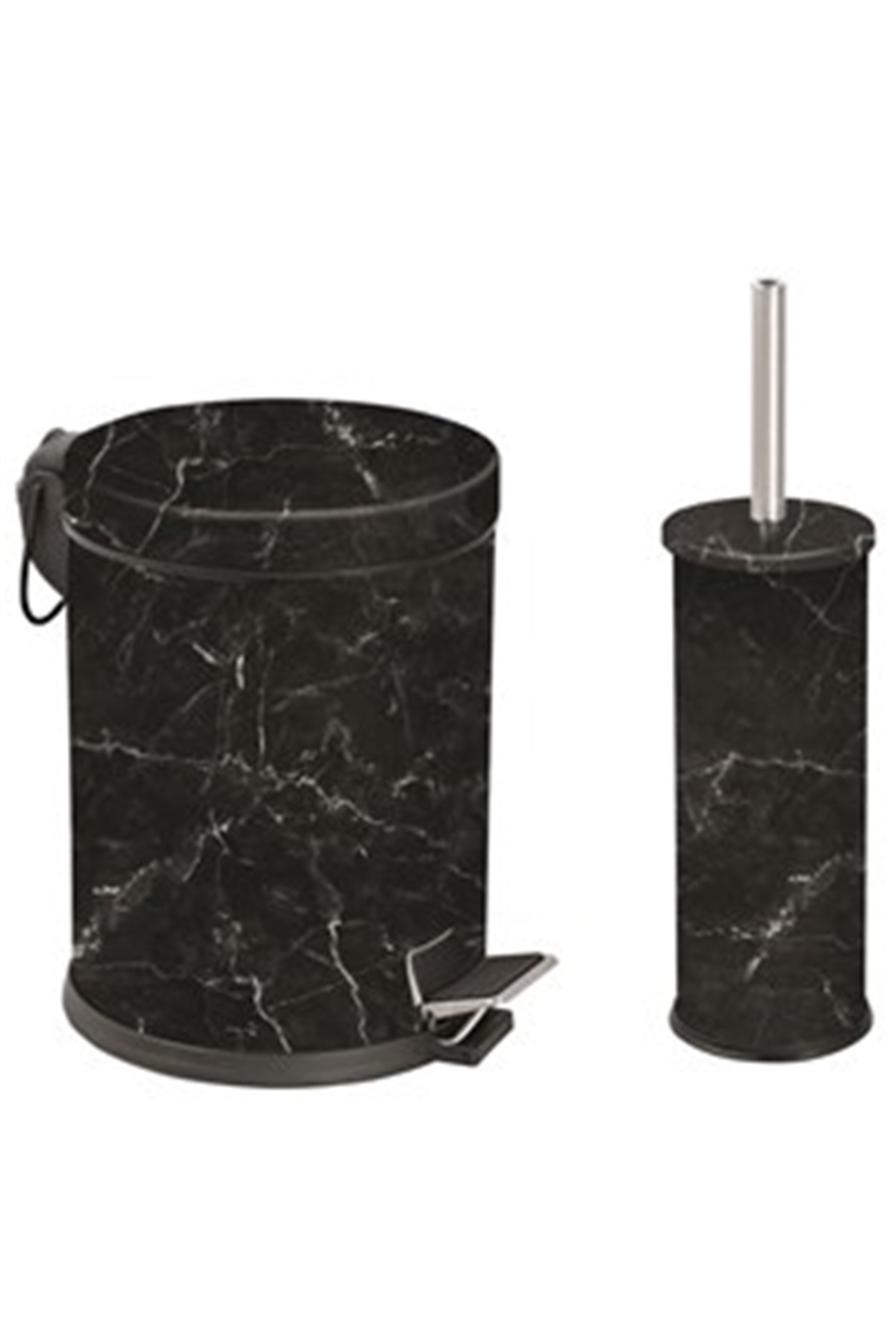 Efor Mermer Desenli Banyo Set 5 Litre Çöp Kovası+Wc Fırça Siyah 974