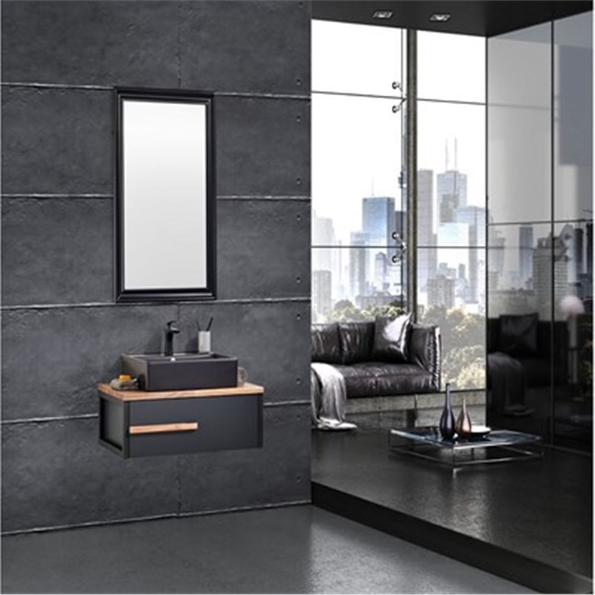Gold Banyo Albero Siyah Banyo Dolabı 90 Cm Seramik Lavabo