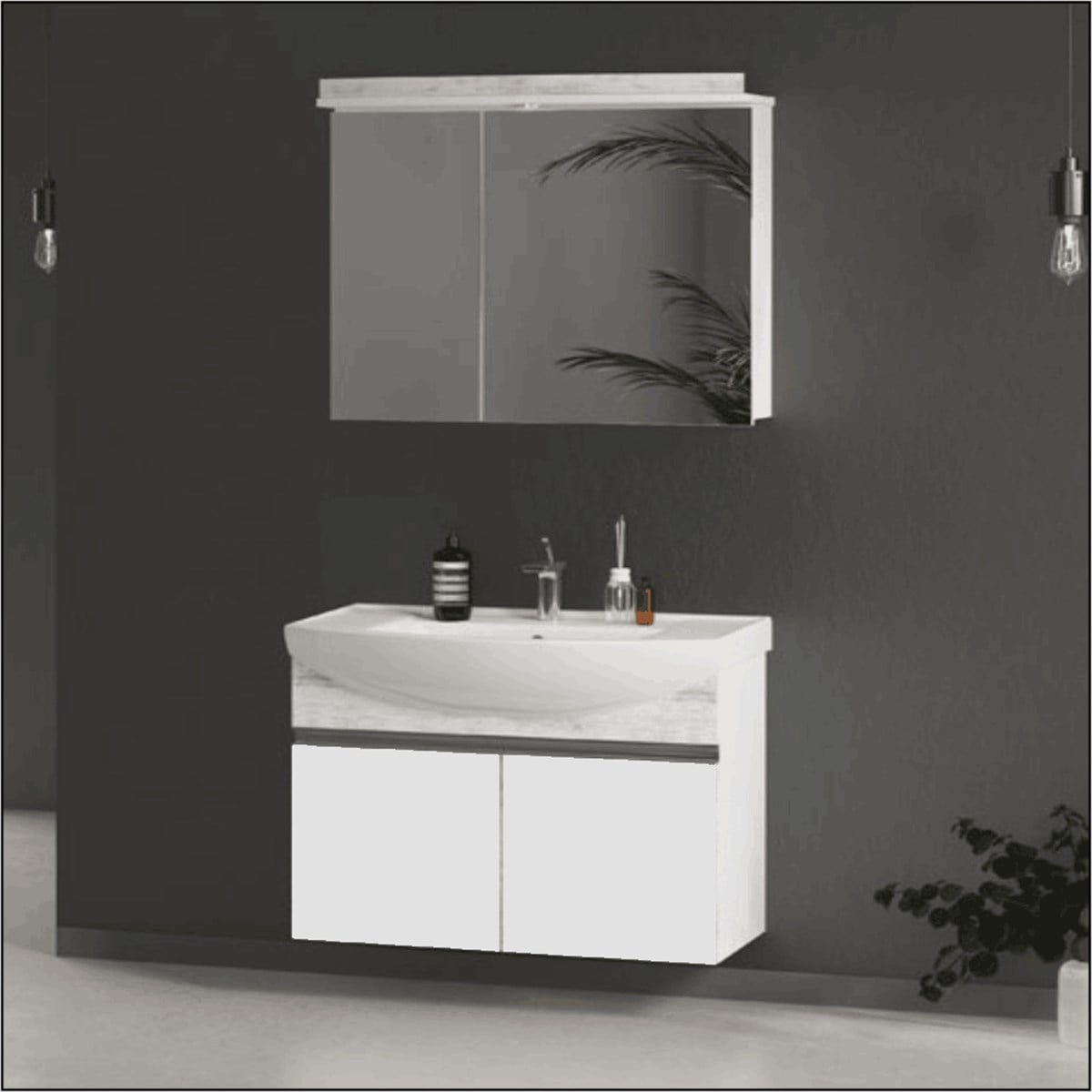Gold Banyo Dolabı Asia 80 Cm Seramik Lavabo Beyaz