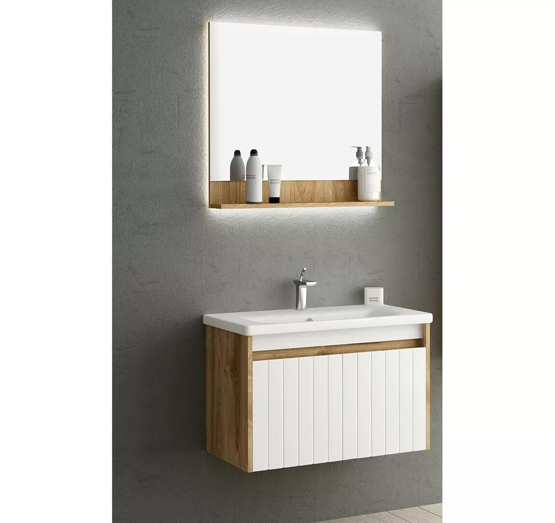 Gold Banyo Dolabı Olive 80 Cm Beyaz Kahve