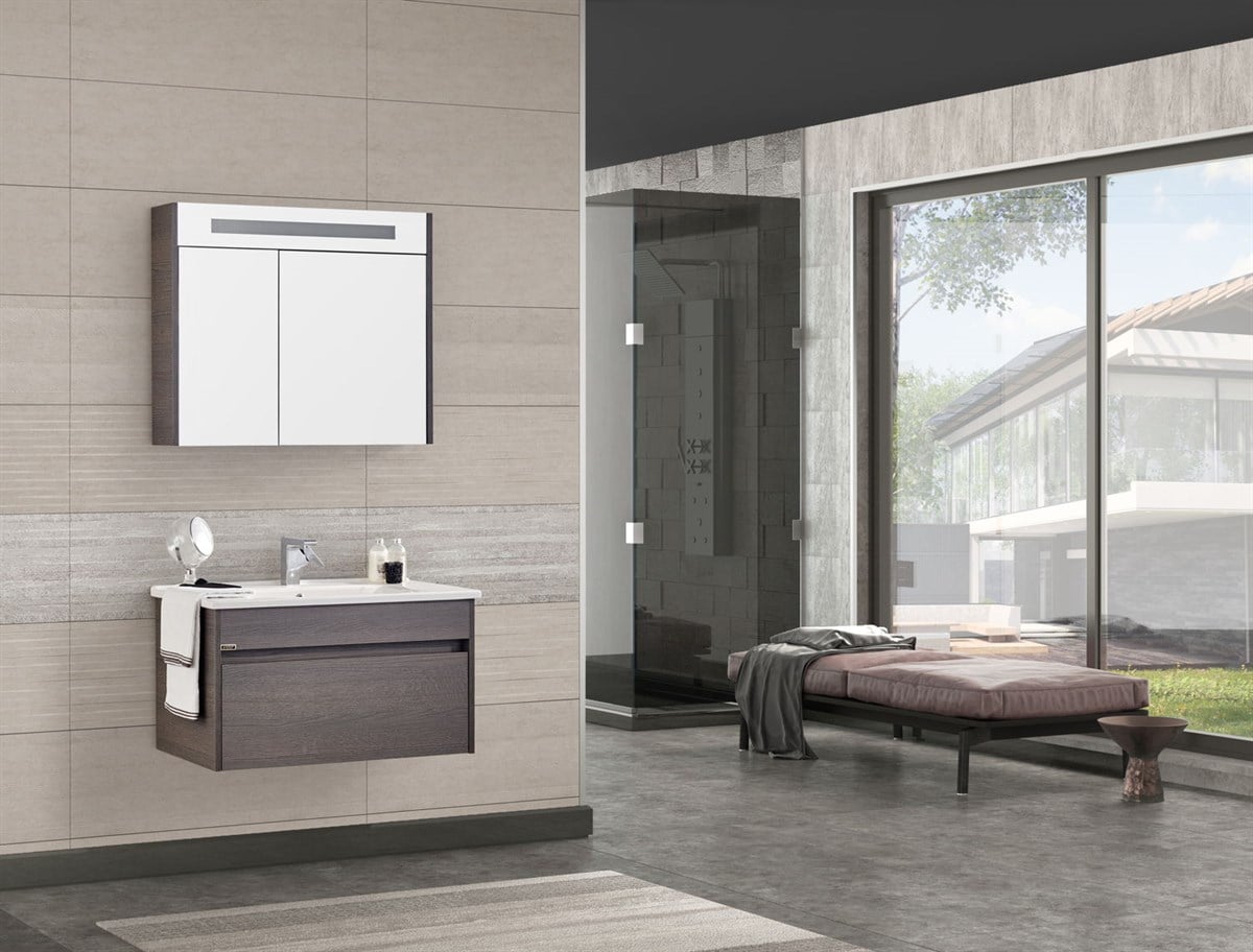 Gold Banyo Dolabı Perimelis 80 Cm Seramik Lavabo Meşe