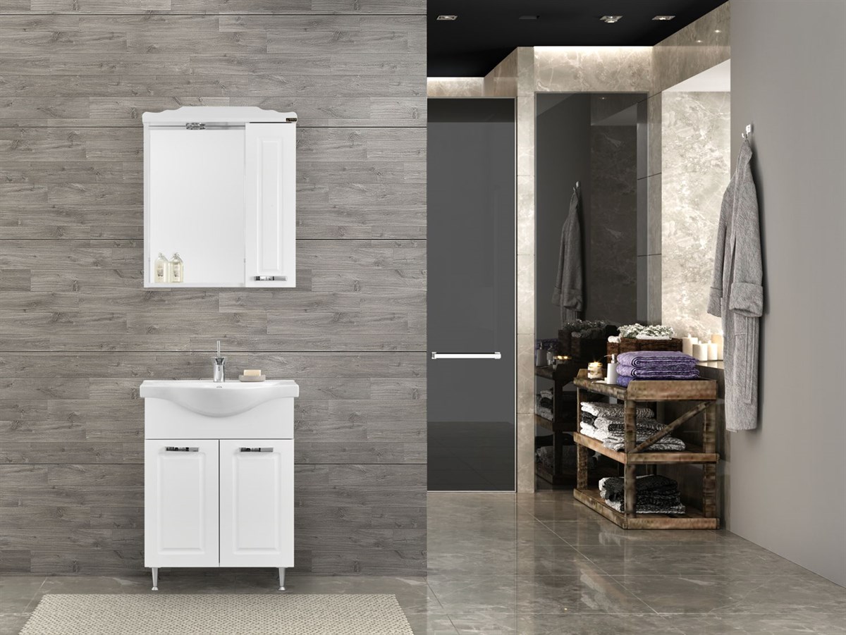 Gold Banyo Dolabı Rustica 65 Cm Seramik Lavabo Beyaz