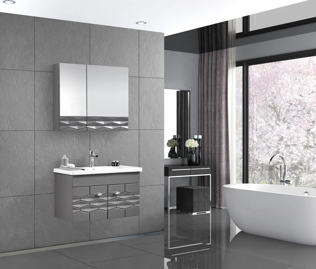 Gold Banyo Lacia Antrasit Banyo Dolabı 80 Cm Seramik Lavabo