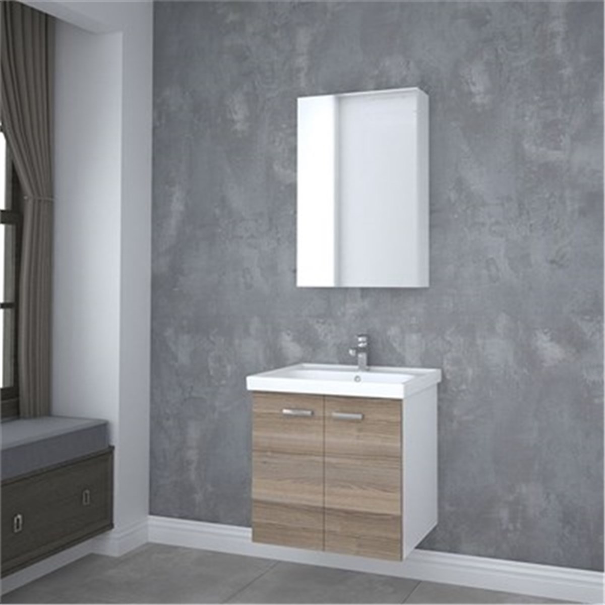 Kare Banyo Terra Alize Banyo Dolabı 60 Cm Seramik Lavabo