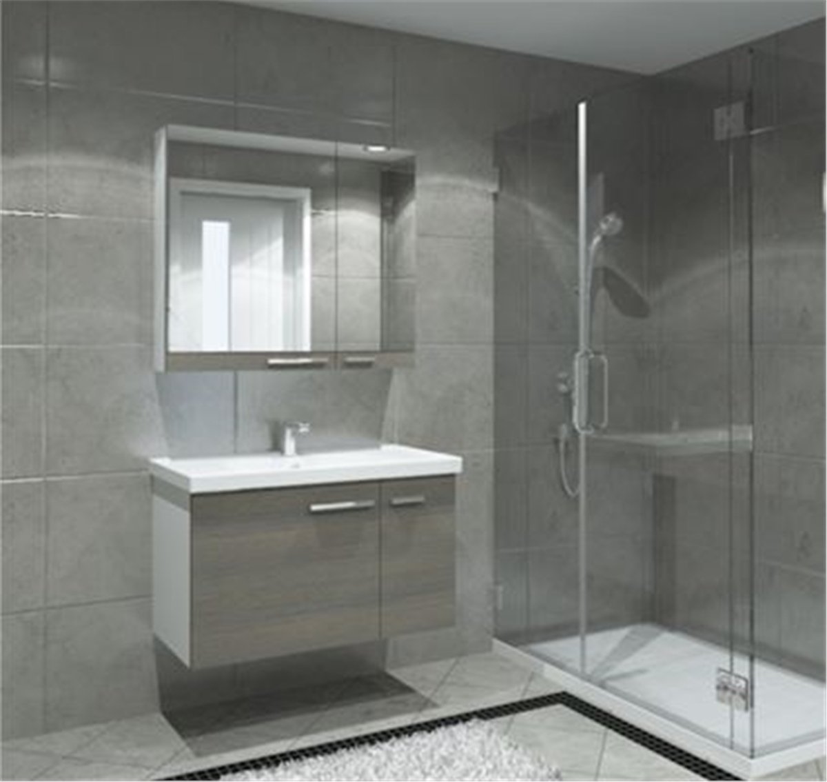 Kare Banyo Terra Antrasit Meşe Banyo Dolabı 80 Cm Seramik Lavabo