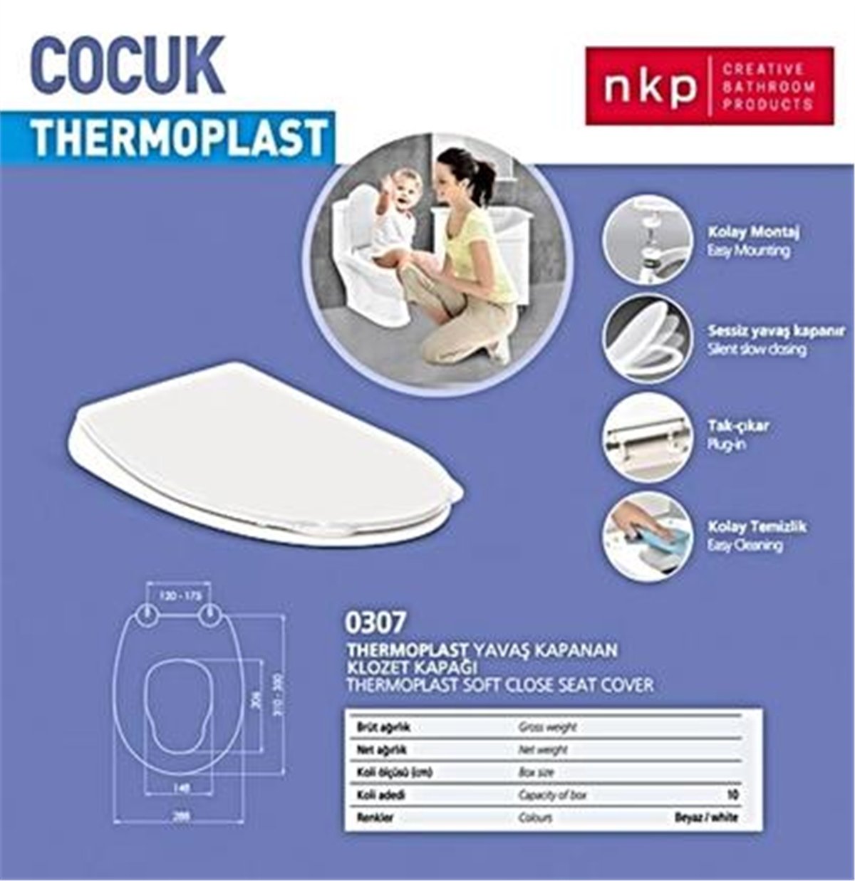 Nkp Thermoplast Çocuk Yetişkin Yavaş Kapanır Klozet Kapağı