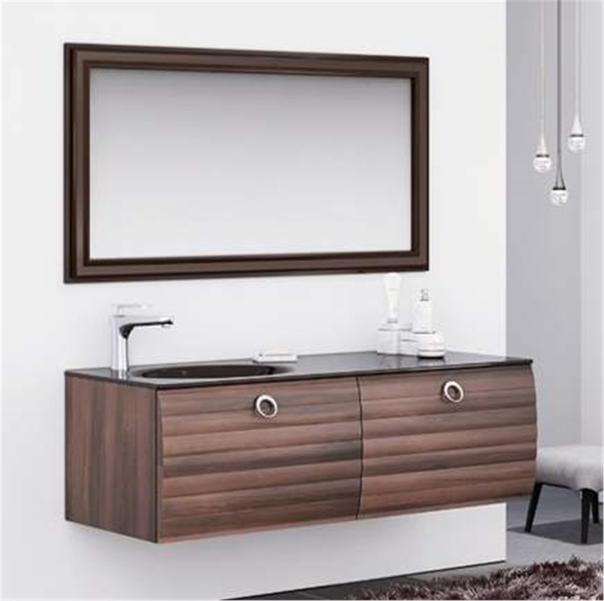 Orka Banyo Anzer Ceviz Banyo Dolabı 120 Cm Seramik Lavabo