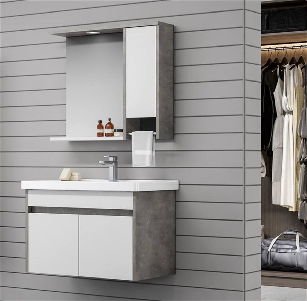 Orka Banyo Aydos V2 85 Cm Banyo Dolabı Retro Gümüş