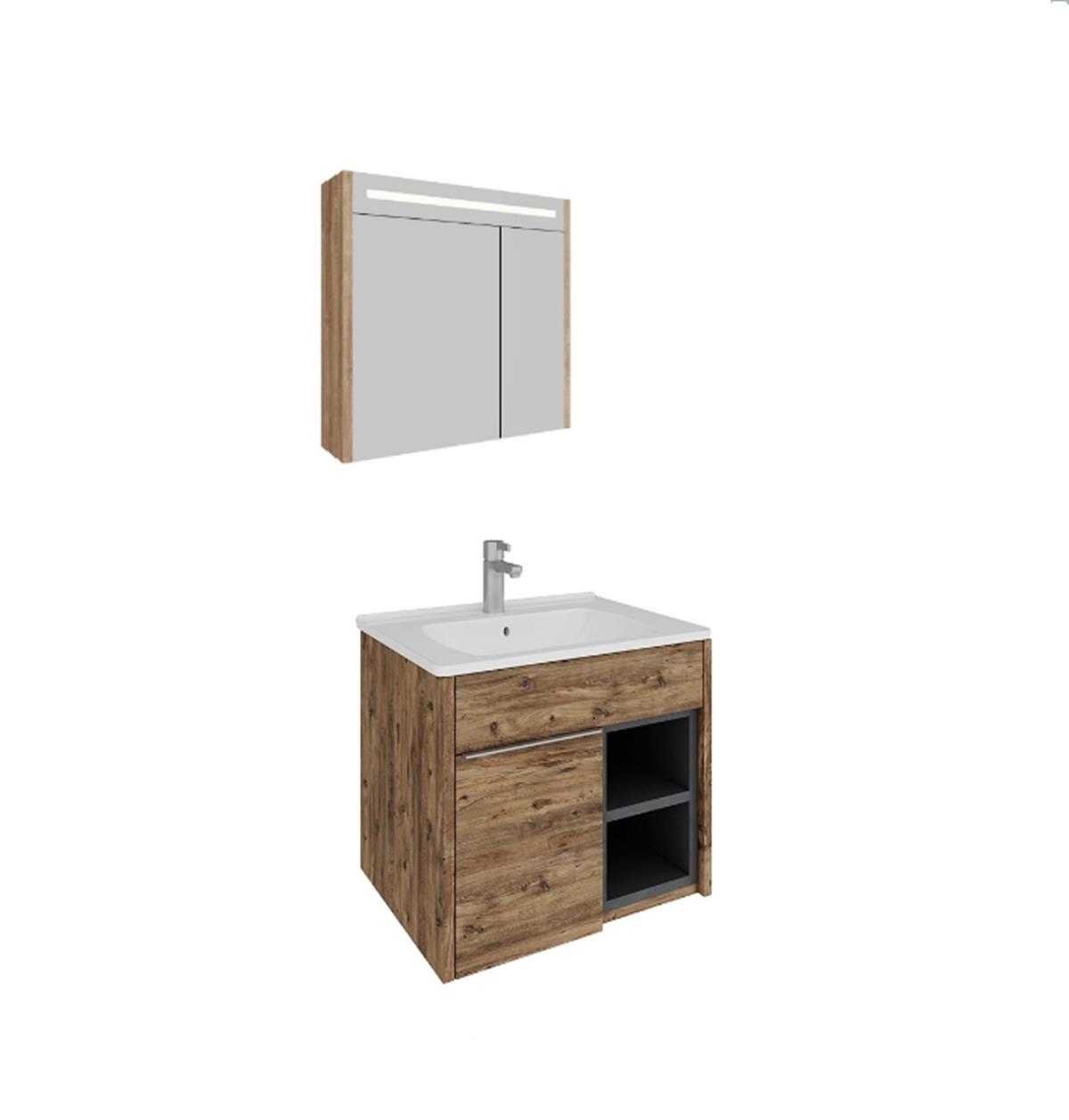 Seramiksan Banyo Dolabı Allure 80 Cm Çam Oksit + Lavabo