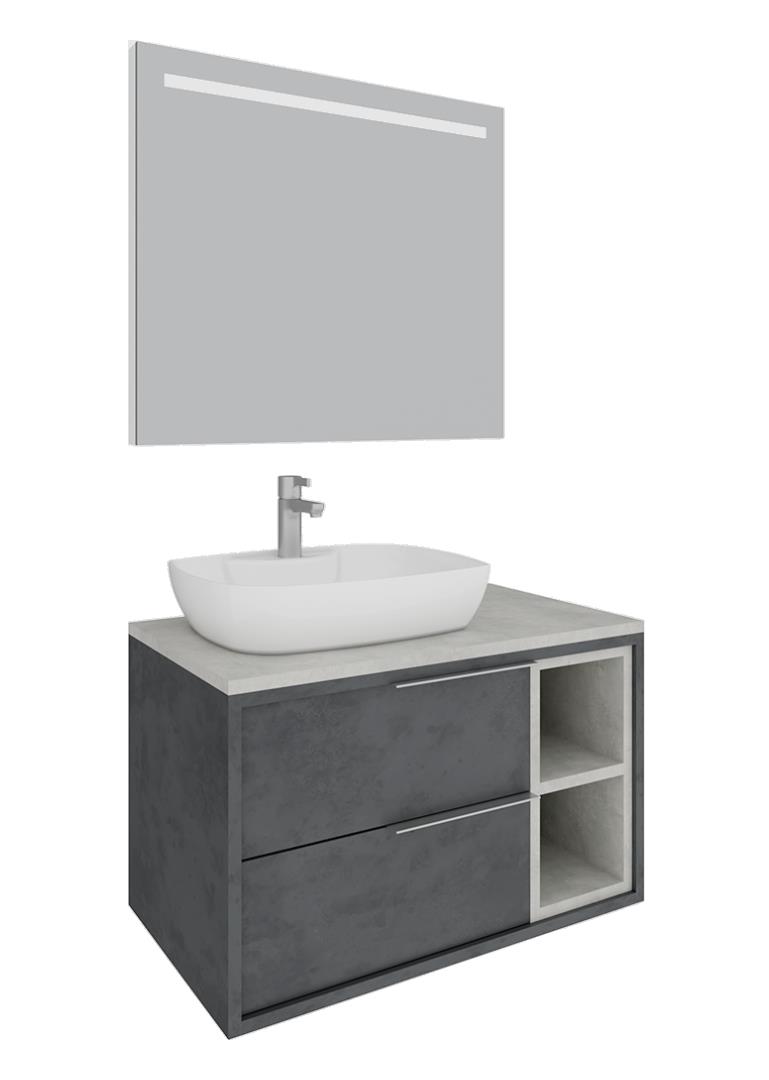 Seramiksan Banyo Dolabı Allure 80 Cm Oksit Stone + Lavabo