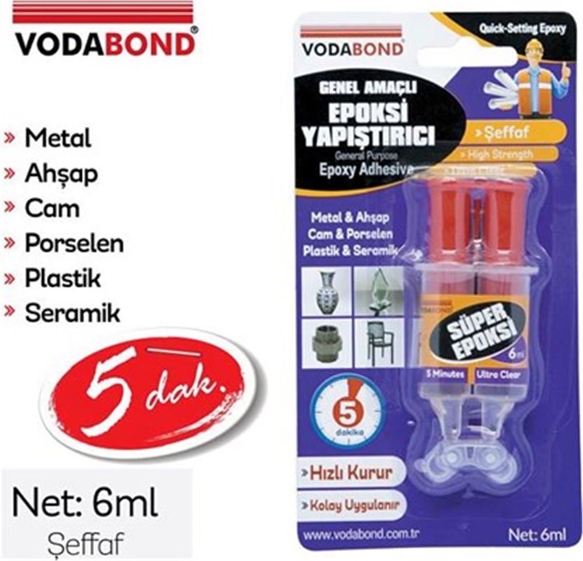 Vodabond Rapid Şırınga Epoksi Yapıştırıcı 6 ml Şeffaf