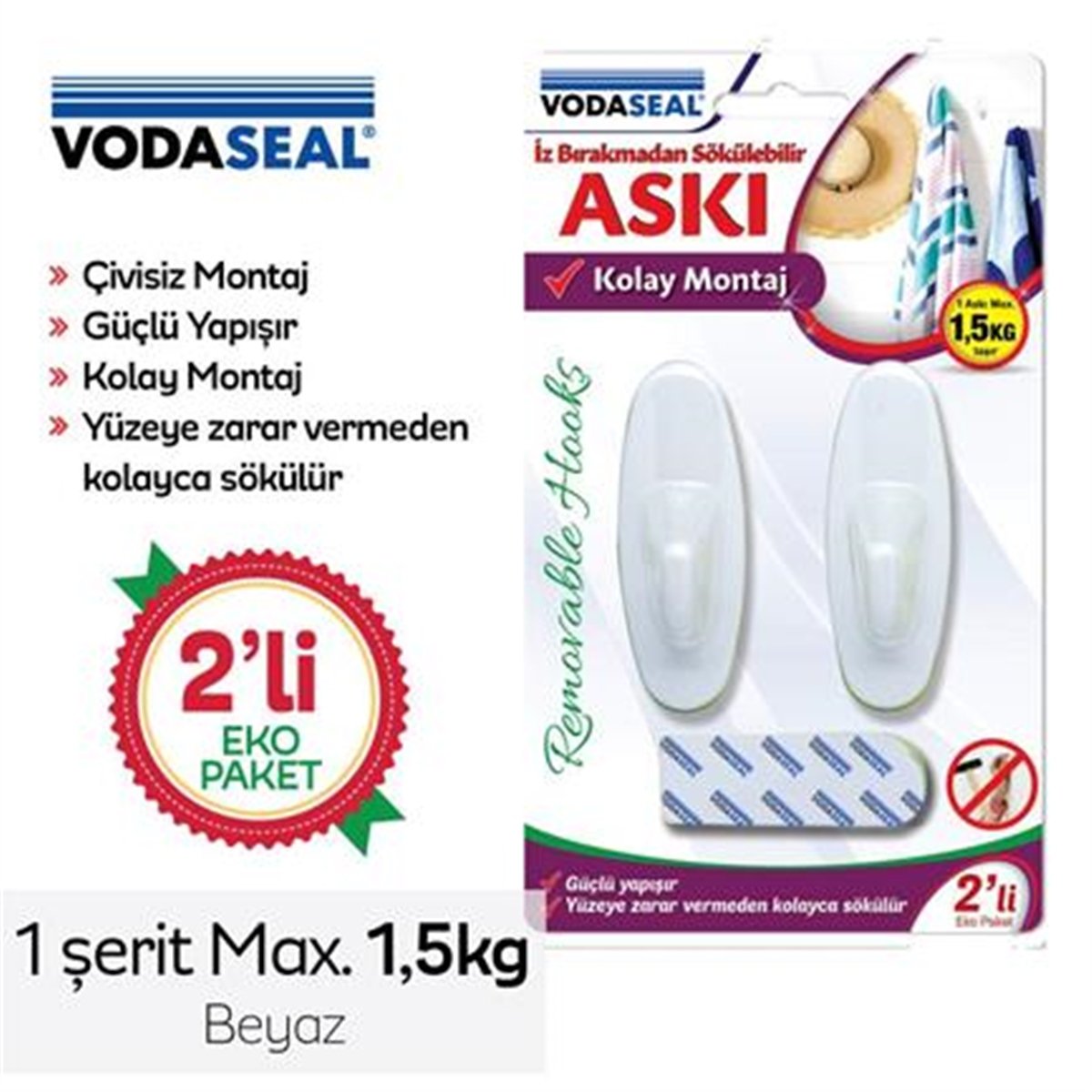 Vodaseal İz Bırakmaz Askı 2'li Beyaz 1.5kg