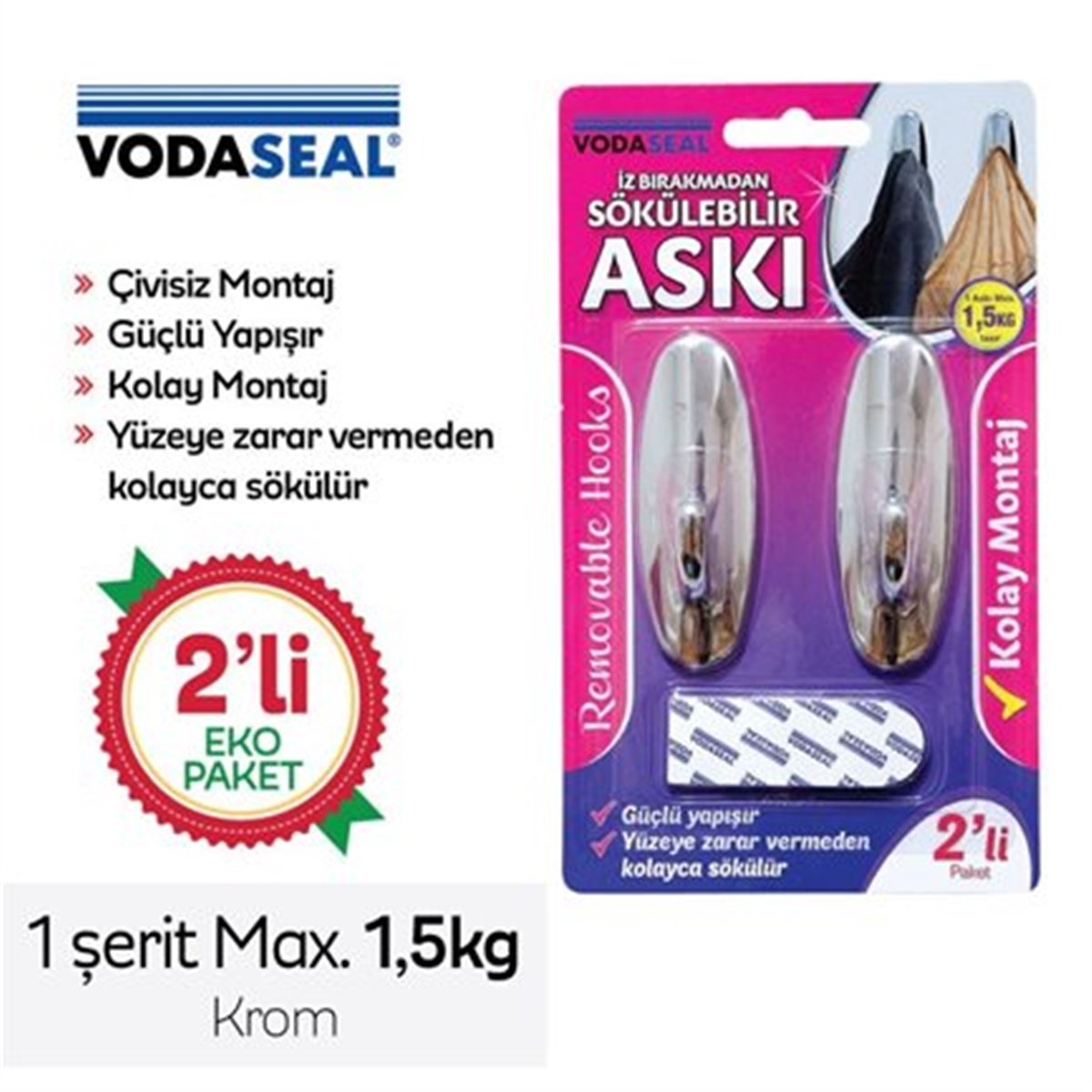 Vodaseal İz Bırakmaz Askı 2'li Krom 1.5kg