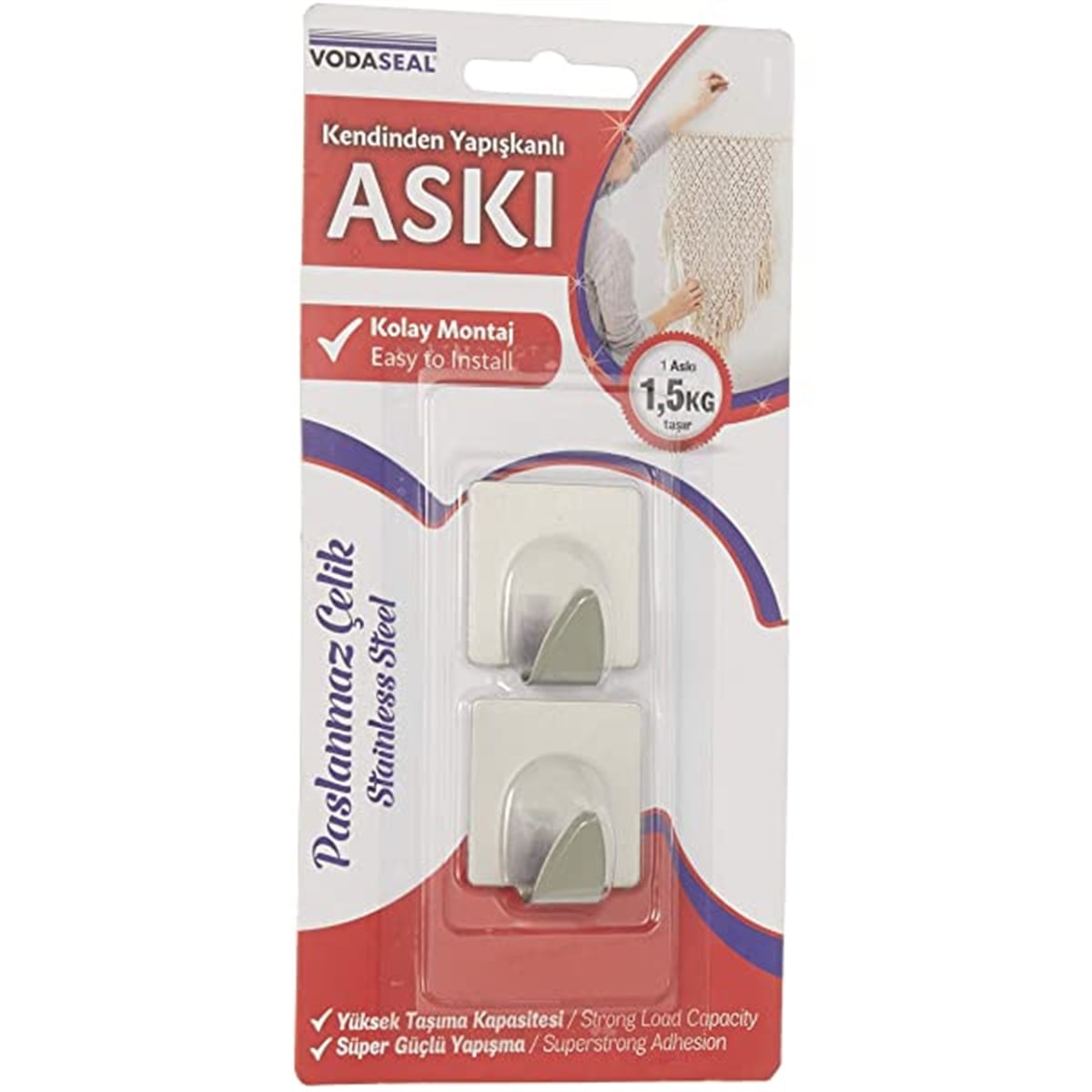 Vodaseal Yapışkanlı Paslanmaz Kare Askı 1.5kg