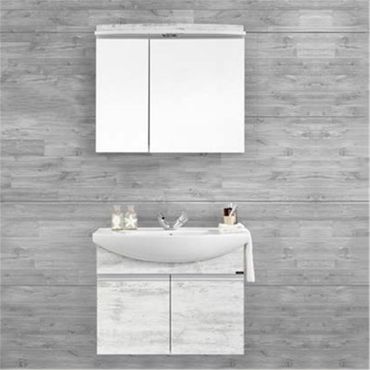 Gold Banyo Asia Ceviz Banyo Dolabı 80 Cm Seramik Lavabo