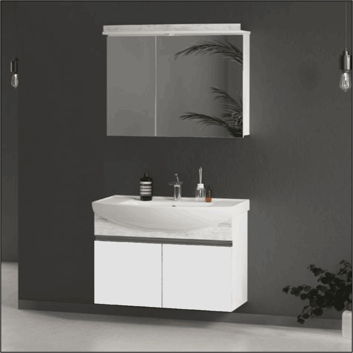Gold Banyo Dolabı Asia 80 Cm Seramik Lavabo Beyaz