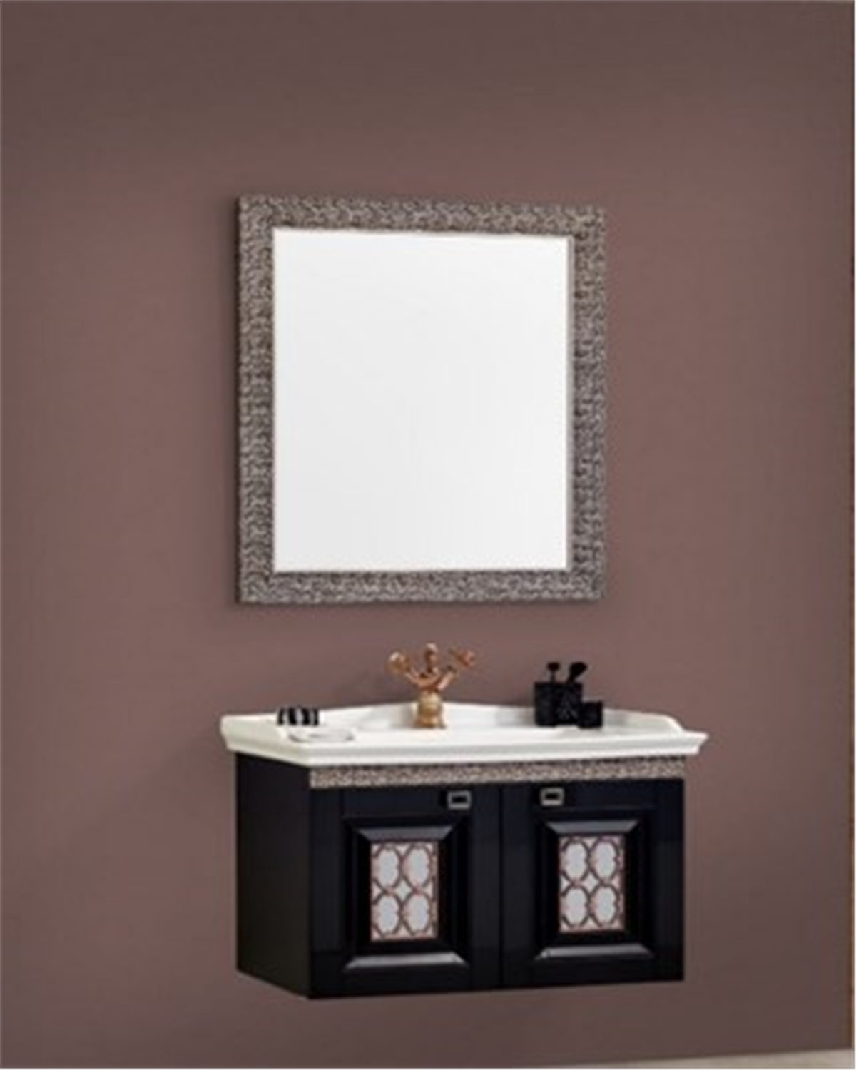 Gold Banyo Emma Siyah Banyo Dolabı 80 Cm Seramik Lavabo