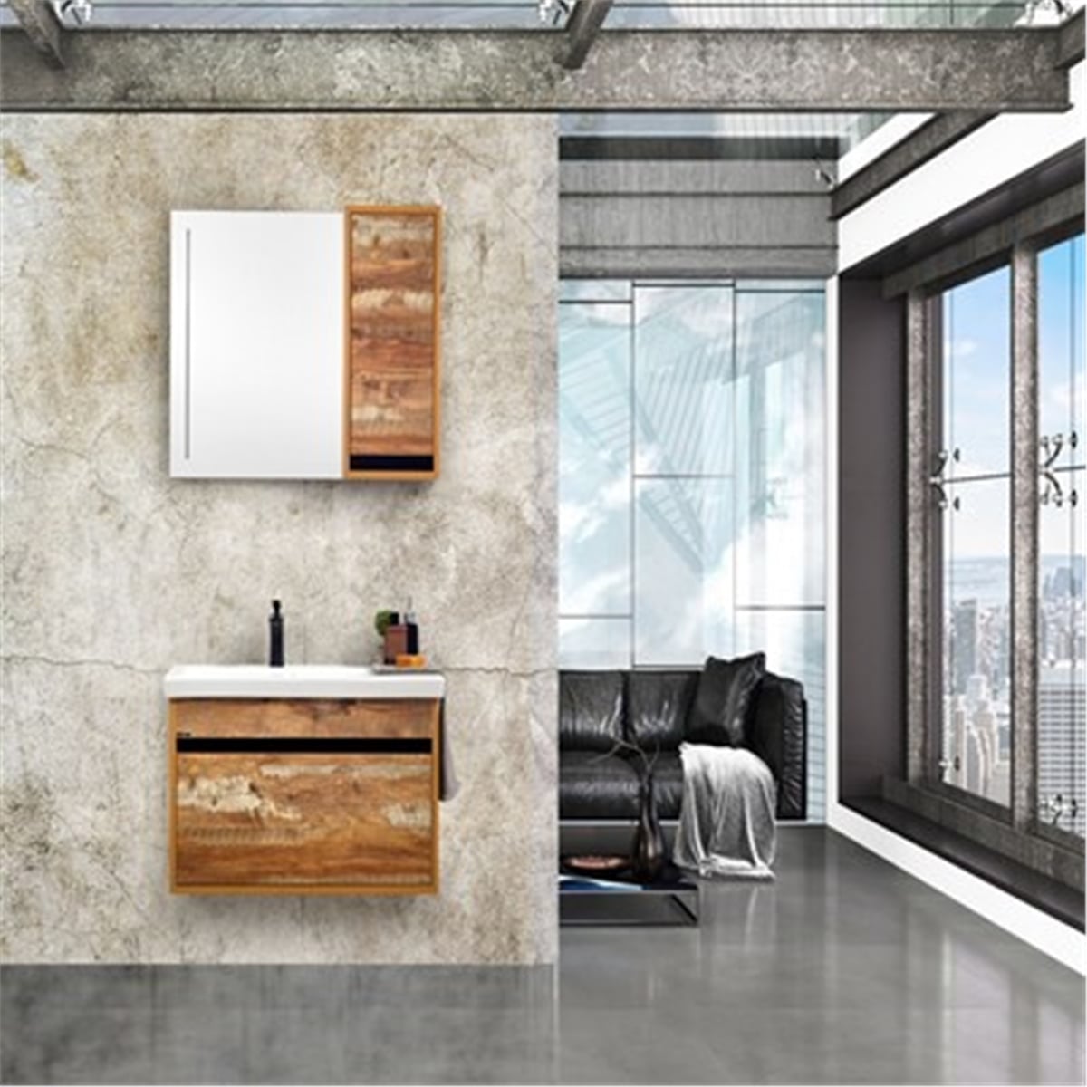Gold Banyo Legno Ceviz Banyo Dolabı 80 Cm Seramik Lavabo