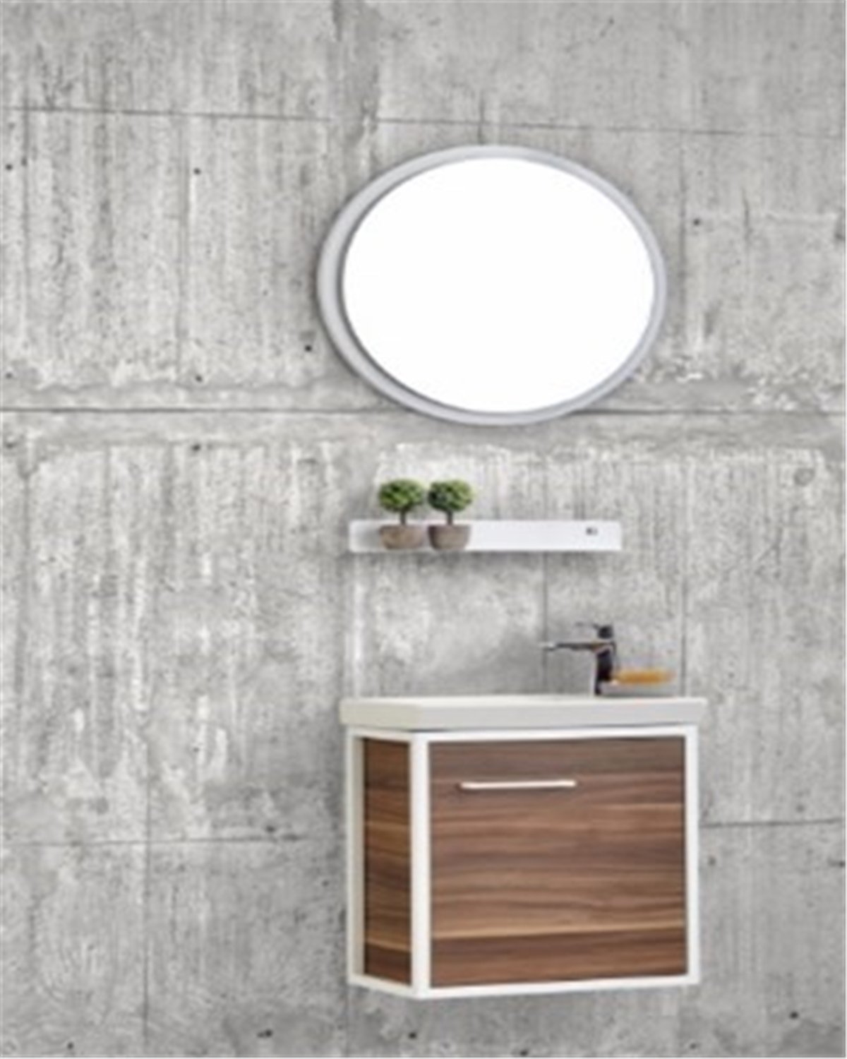 Gold Banyo Marta Ceviz Banyo Dolabı 45 Cm Seramik Lavabo