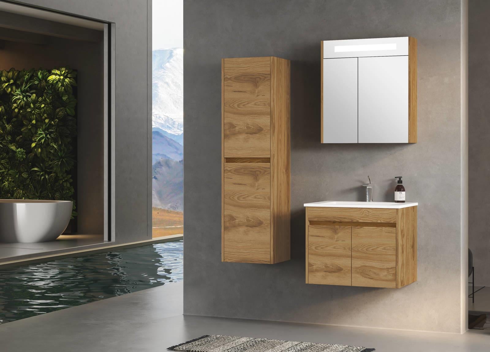 Gold Banyo Perimeli 65 Cm Ceviz Banyo Dolabı