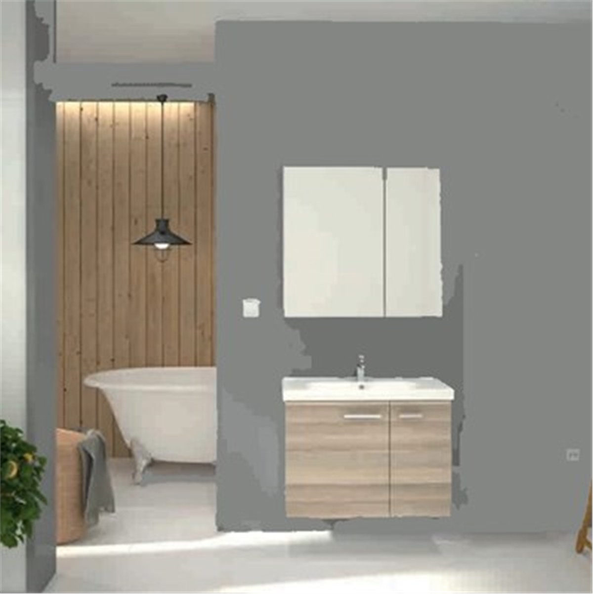 Kare Banyo Terra Alize Banyo Dolabı 80 Cm Seramik Lavabo