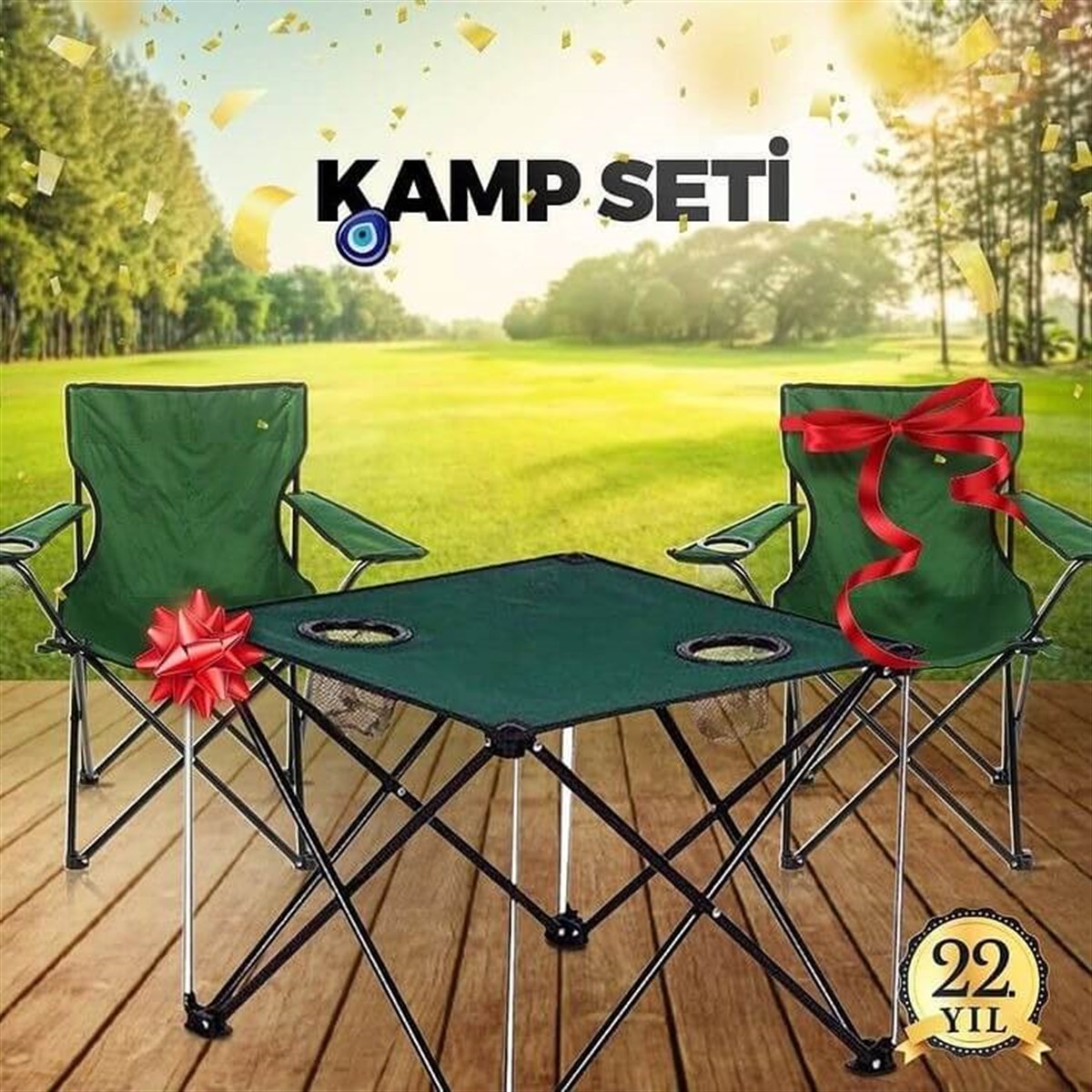 Katlanır Kamp Sandalyesi Seti Yeşil - 2 Sandalye + Masa - Kepez Yapı Market