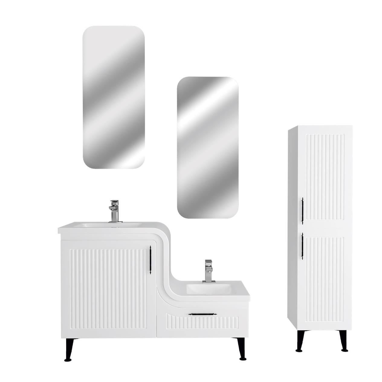 Lotus Abdestlikli Led Aynalı İki Lavabolu Beyaz 115 Cm Banyo Dolabı 