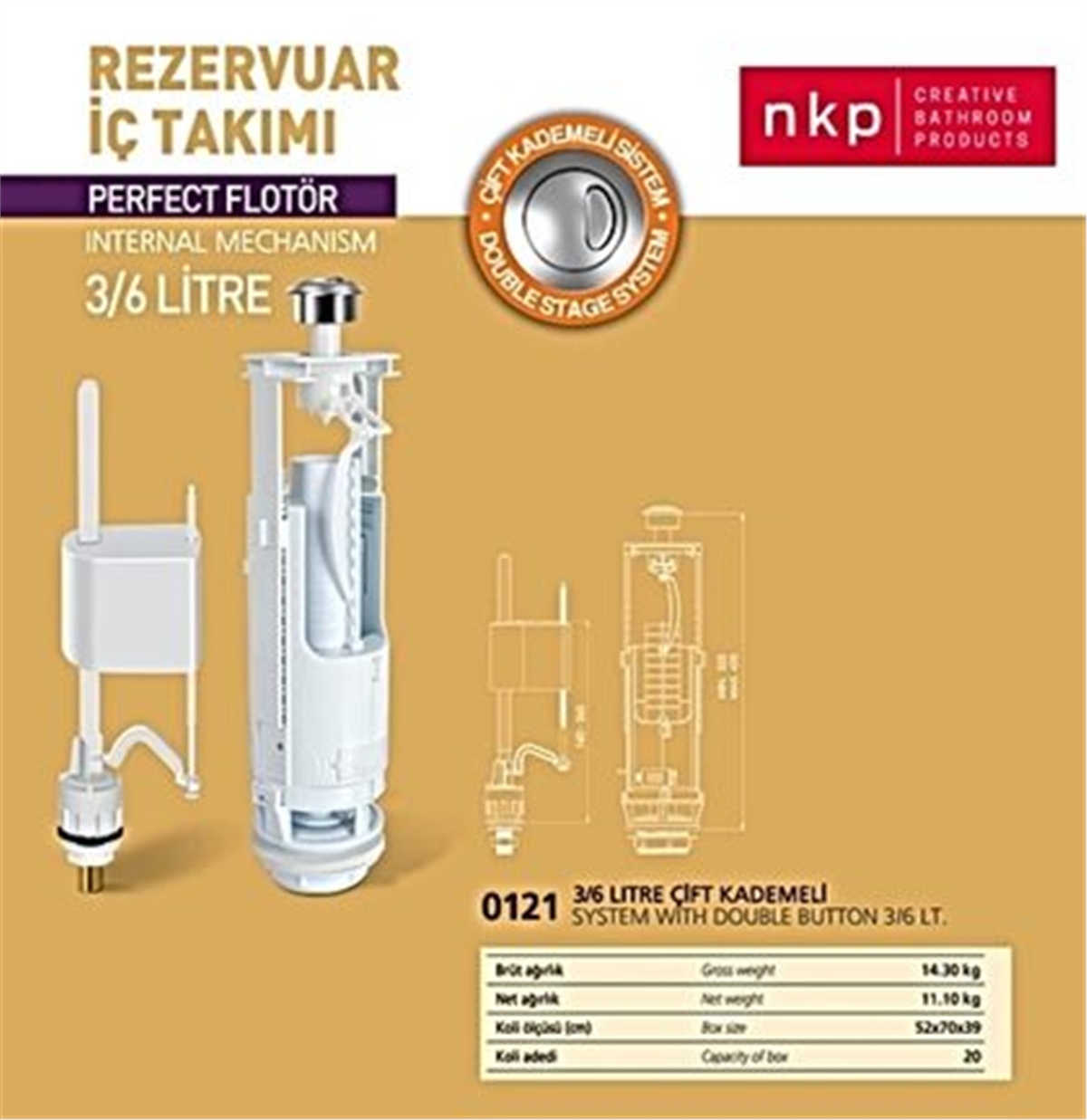 Nkp Rezervuar İç Takımı Basmalı 3/6 Litre 121