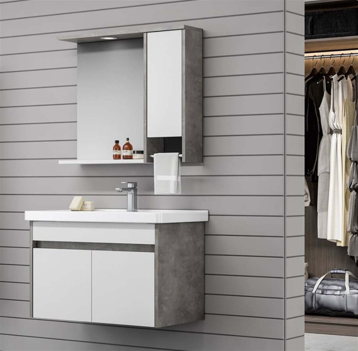 Orka Banyo Aydos V2 85 Cm Banyo Dolabı Retro Gümüş