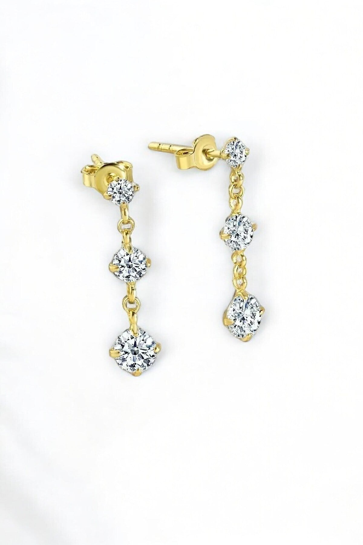 925 Ayar Gümüş Tria Süzme Sallantılı Model Çivili Gold Küpe