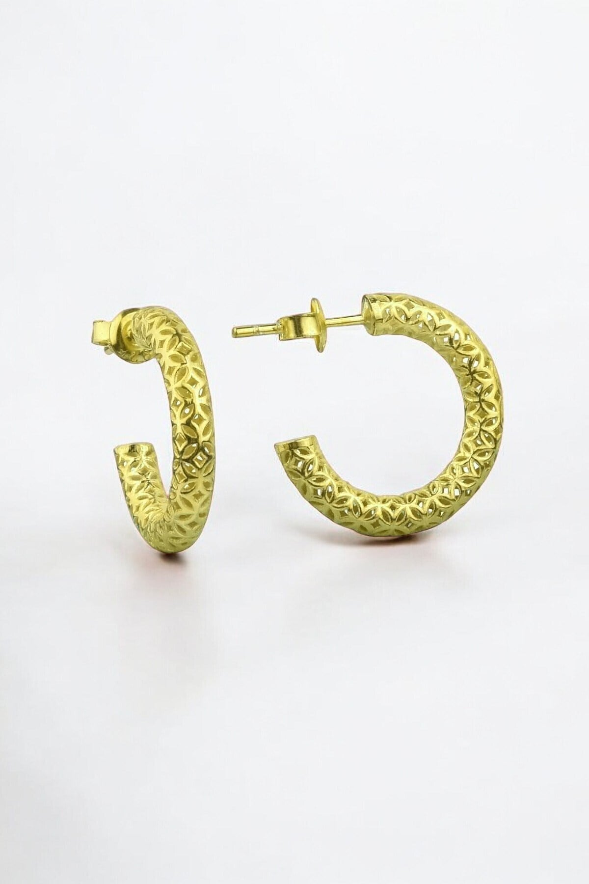 Gümüş 925 Ayar 1.7 Cm Füzyon Desen Halka Gold Küpe