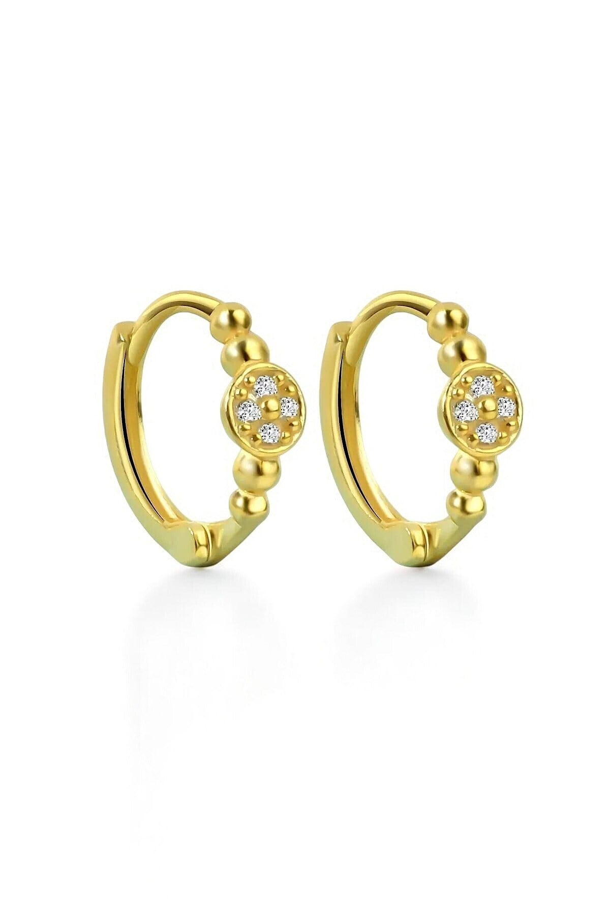 Gümüş 925 Ayar 1.3 Cm Zirkon Taşlı Toplu Gold Küpe