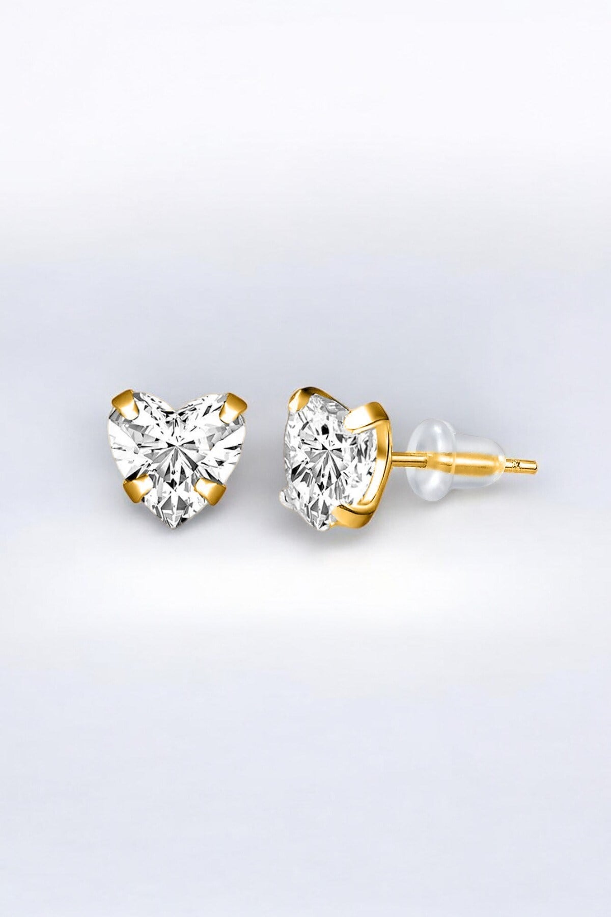 Gümüş 925 Ayar 5 mm Kalp Pırlanta Montür Zirkon Taşlı Çivili Gold Küpe