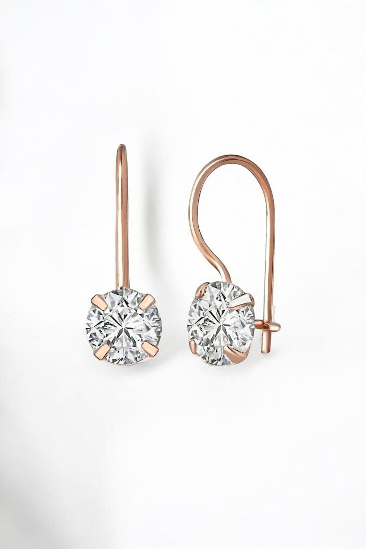 Gümüş 925 Ayar 6 Mm Premium Star Kesim Zirkon Taşlı Mengeçli Rose Küpe