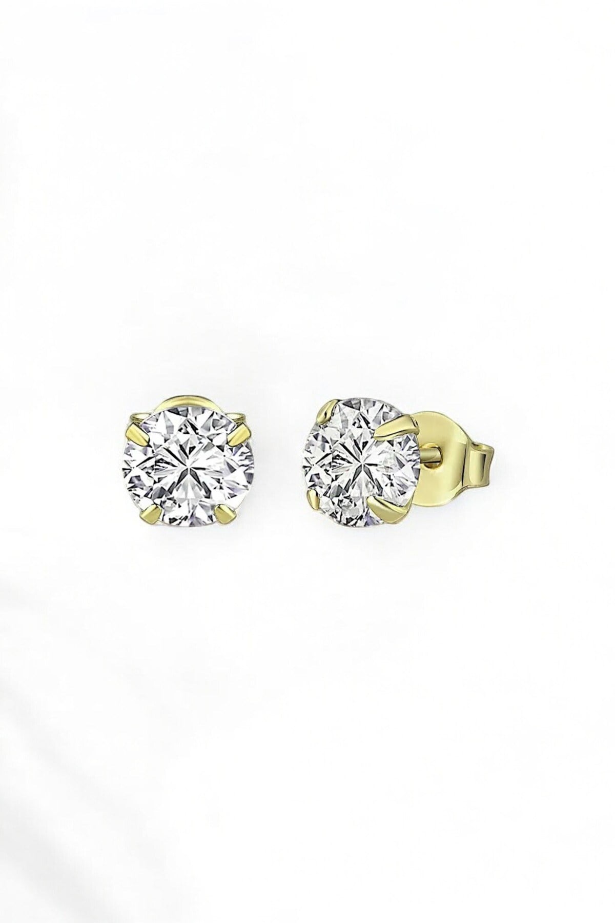 Gümüş 925 Ayar 6 mm Premium Star Kesim Zirkon Taşlı Gold Çivili Küpe