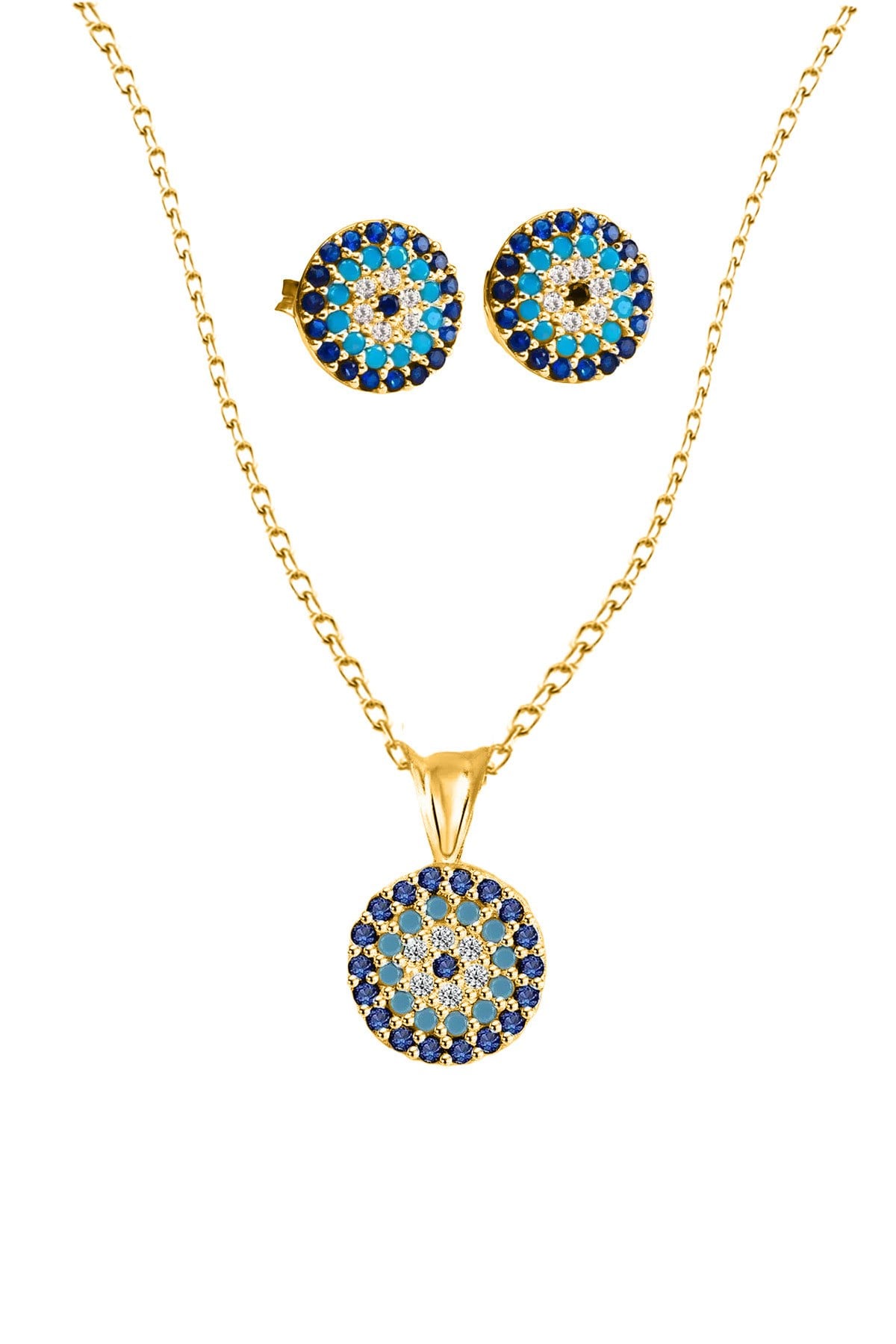 Gümüş 925 Ayar 6 Mm Star Kesim Zirkon Taşlı Kalpli Gold İkili Set