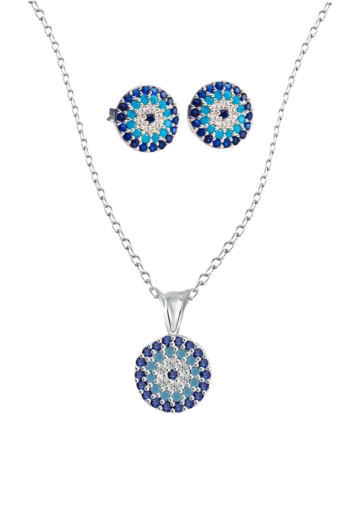 Gümüş 925 Ayar 6 Mm Star Kesim Zirkon Taşlı Nazar Ikili Set