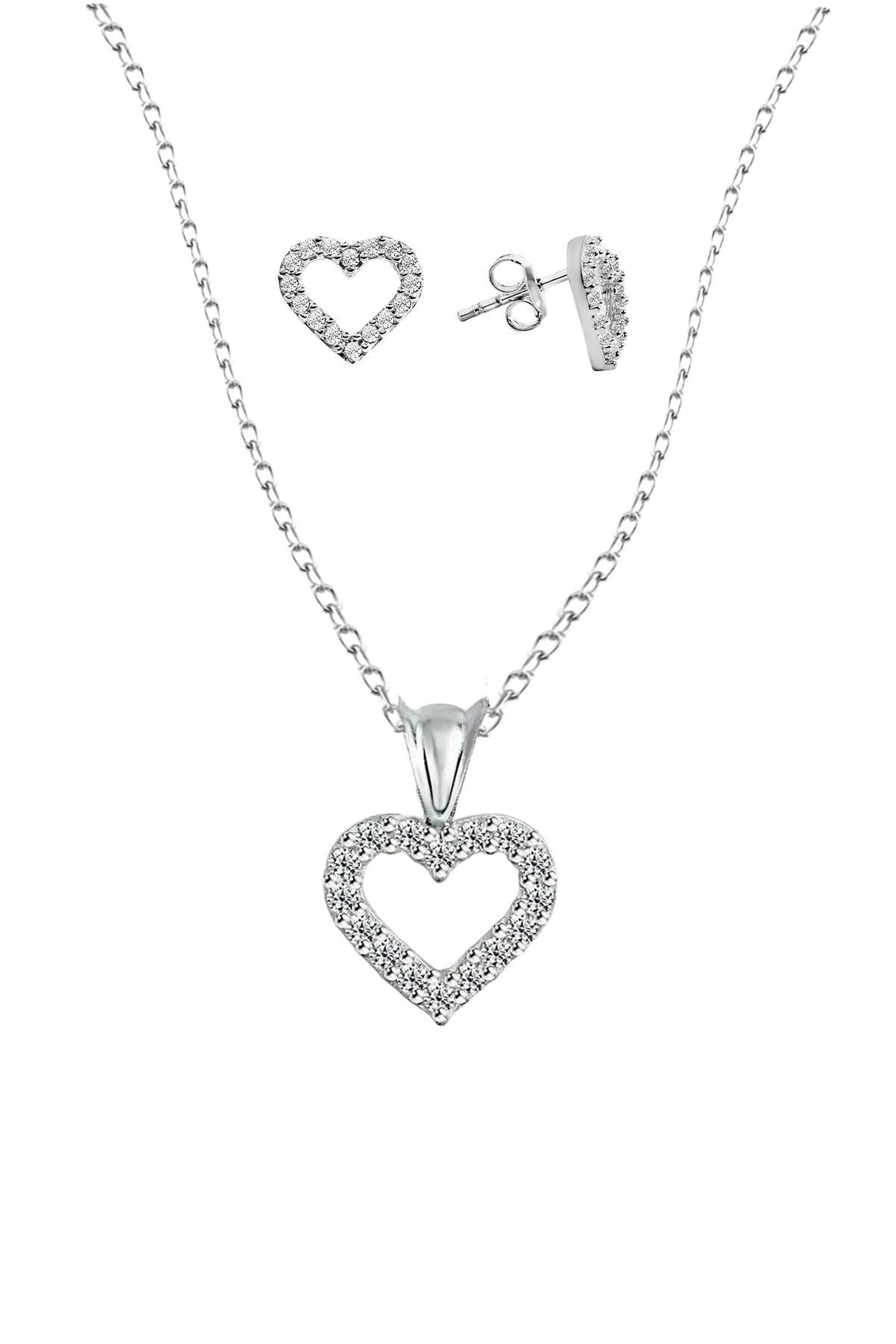 Gümüş 925 Ayar 6*6 Mm Premium Star Kesim Zirkon Taşlı Kalpli İkili Set