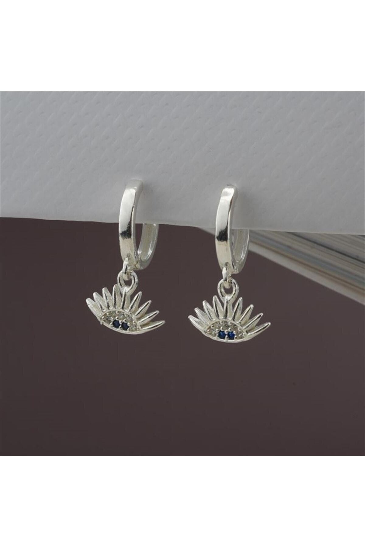 Gümüş 925 Ayar Güneş Model Safir Taşlı Küpe