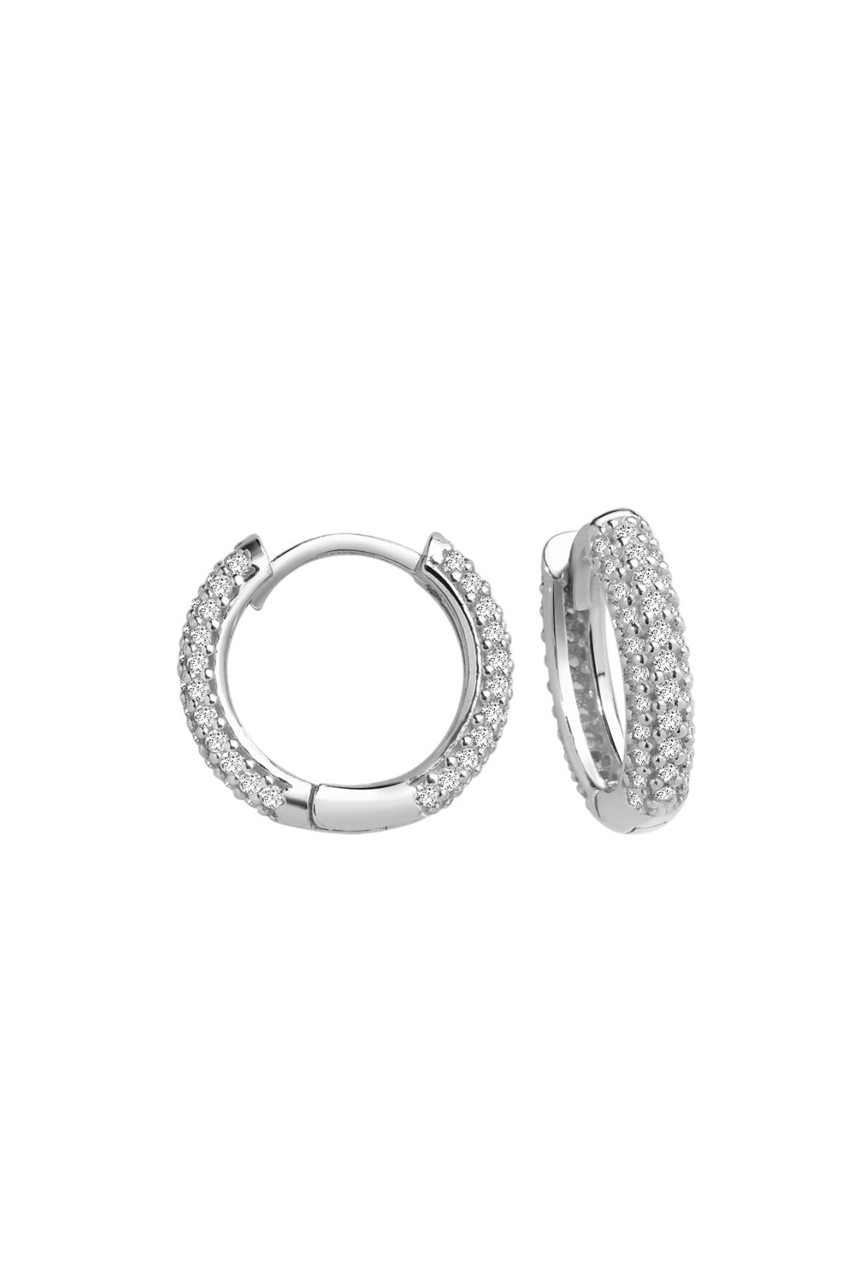 Gümüş 925 Ayar Işıltılı Zirkon Taşlı 1,6 cm Halka Küpe