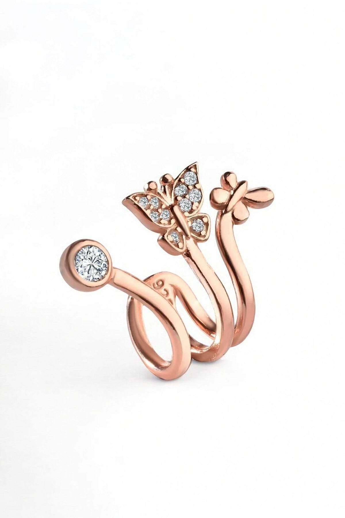Gümüş 925 Ayar Kelebek Model Zirkon Taşlı Rose Kıkırdak Küpe