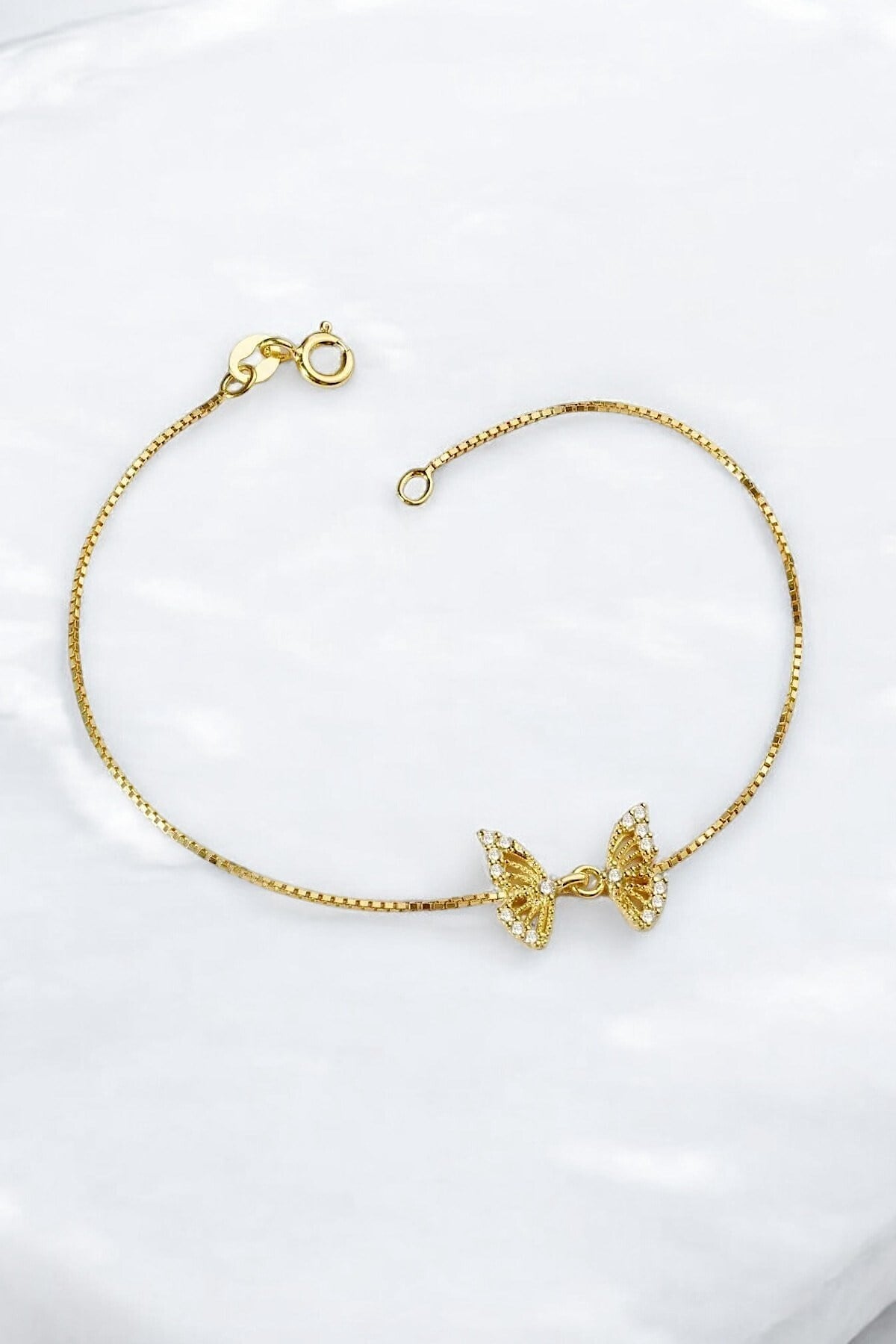 Gümüş 925 Ayar Kelebek Zincirli Zirkon Taşlı Gold Bileklik
