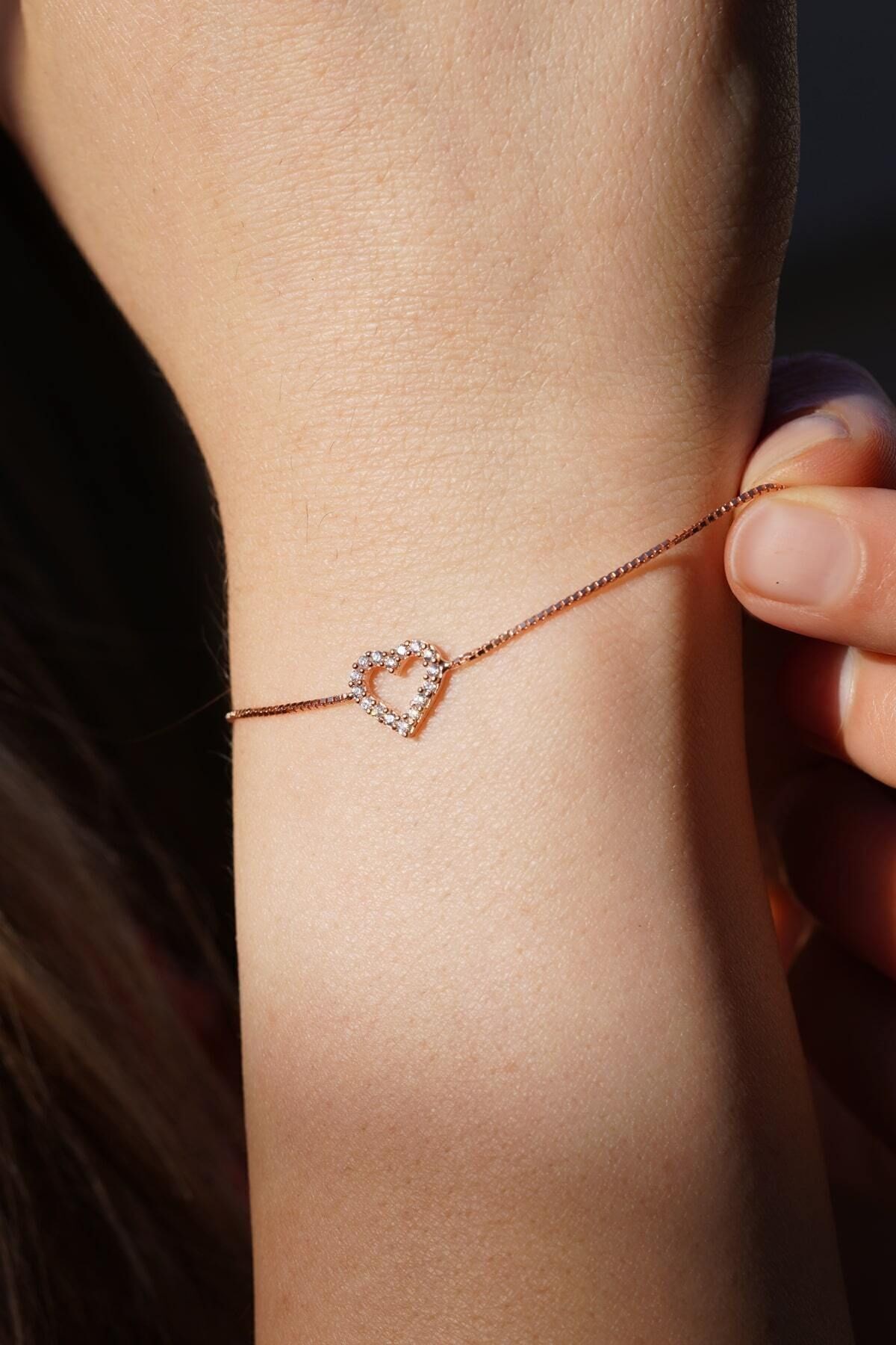Gümüş 925 Ayar Love Model Zirkon Taşlı Ayarlanablir Rose Bileklik